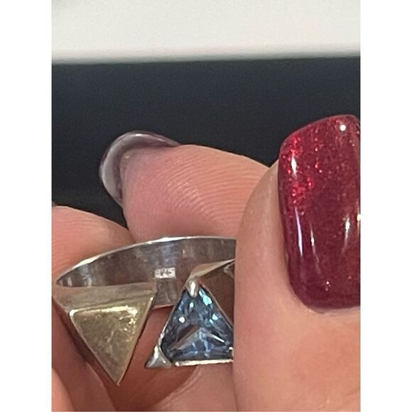 Sterling Silver and Gold Aquamarine Ring - Picture 5 of 6